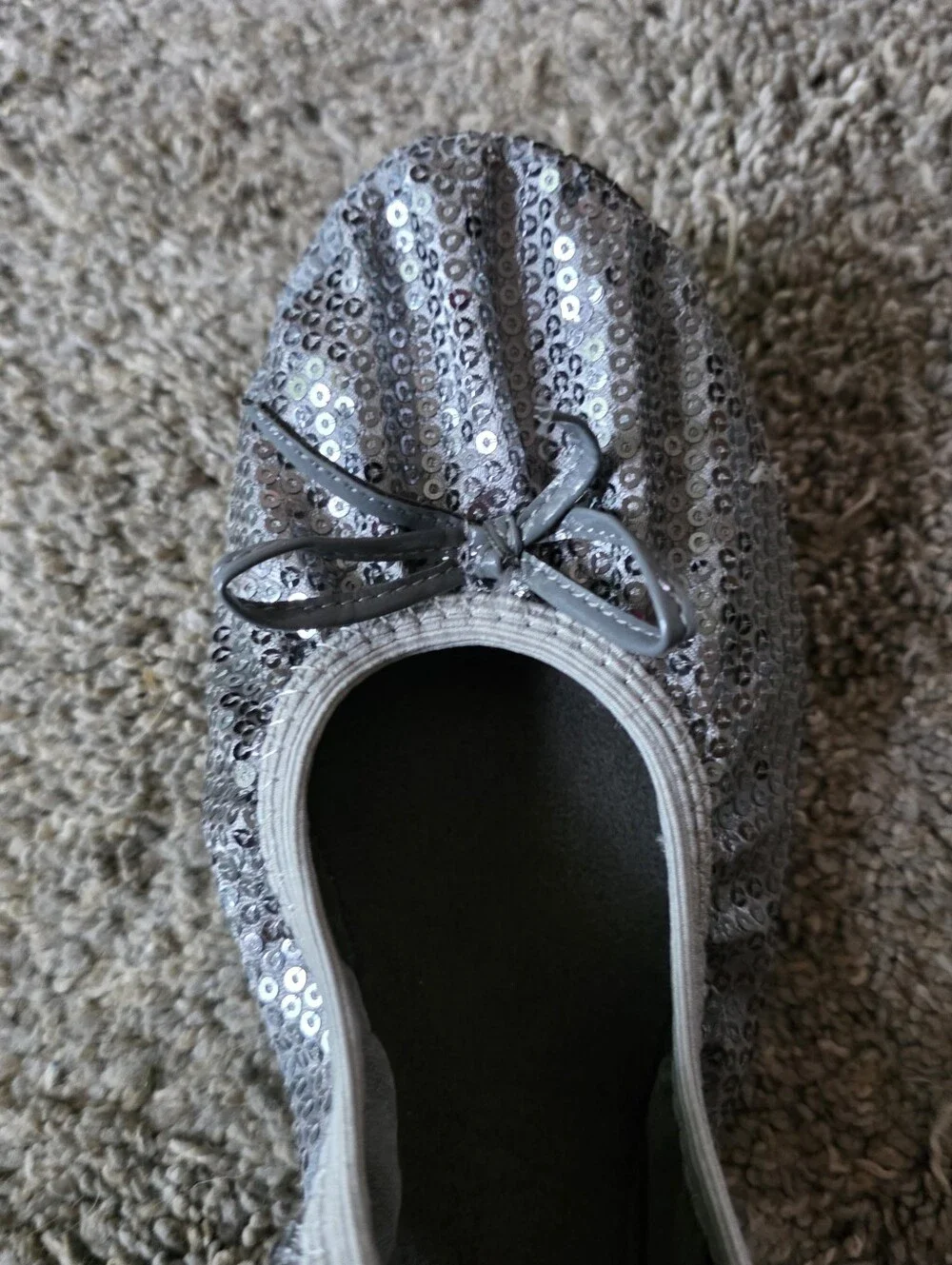 Girls Silver Sequin Ballet Flats - Sparkle Scruntch Slip-Ons